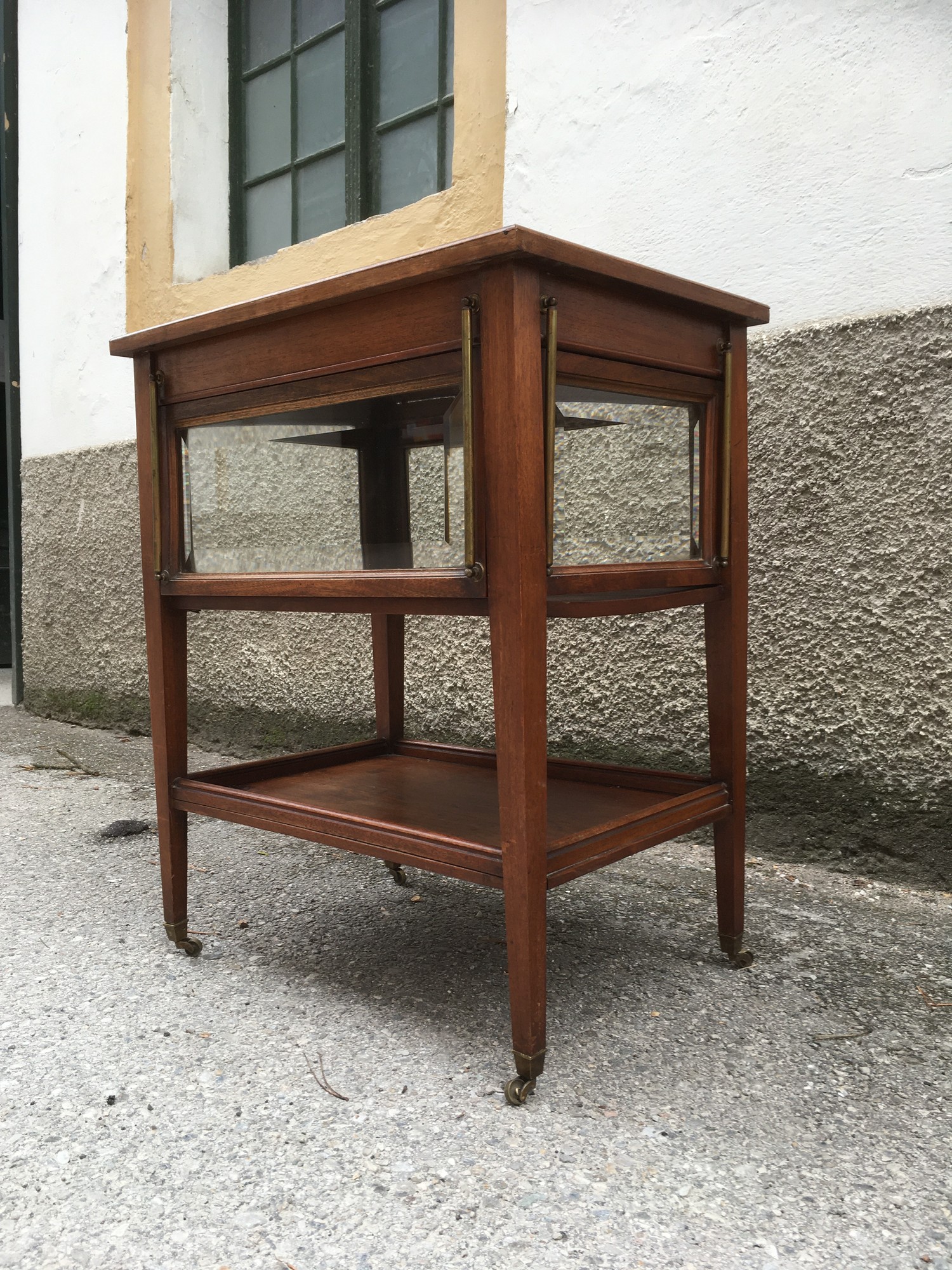 Antiker Jugendstil Beistelltisch Servierwagen Konsole Glas Holz
