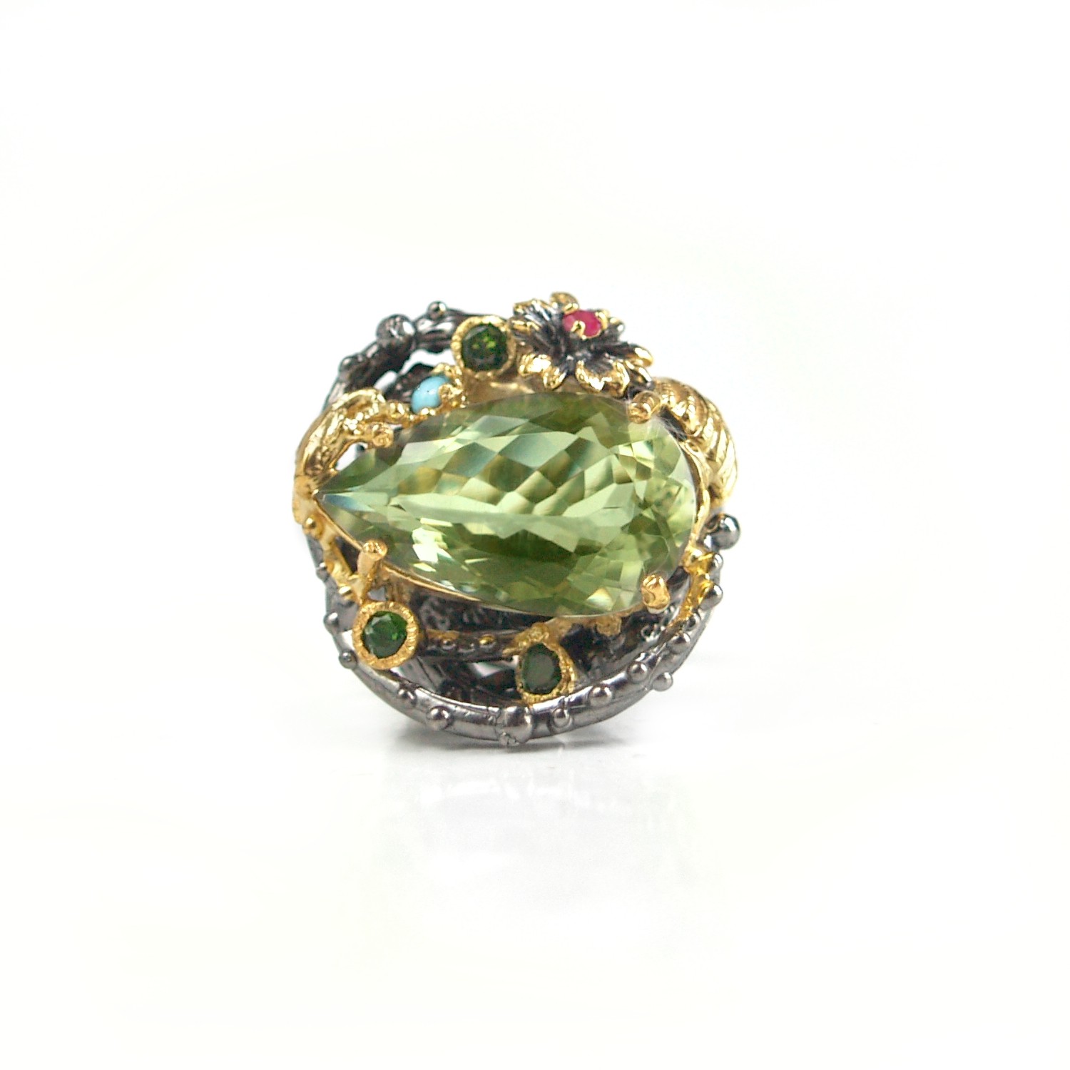 Ring 925 Silber Edelsteine Amethyst grün Multicolor Zauberwald Ring Silber Amethyst