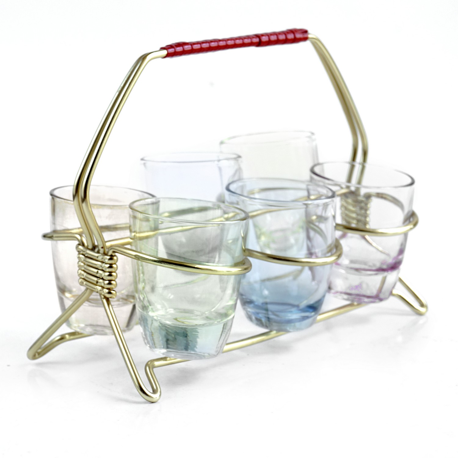 Schnapsgläser 6 Stk. farbig im Set mit Halter Original Vintage Retro Schnapsgläser 6 Stk. farbig im Set mit Halter Original Vintage Retro