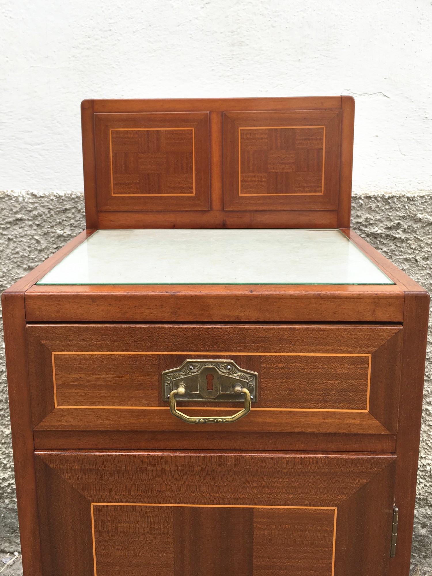 Nachtschrank Kommode Aufsatz Jugendstil Würfelfurnier antik