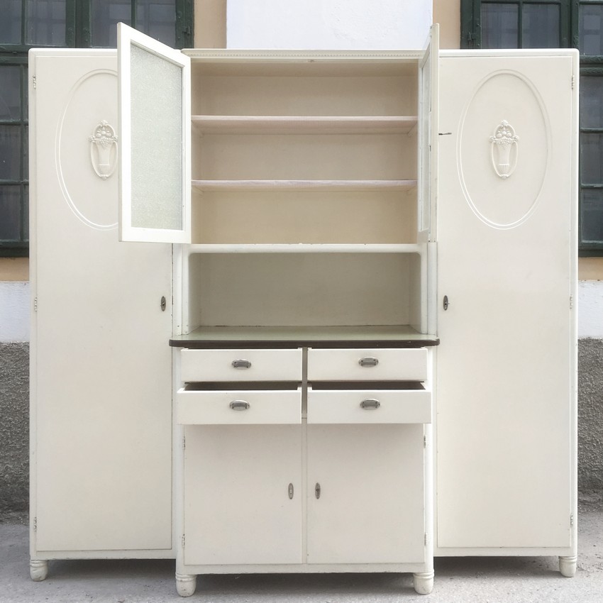 Küchenschrank antik Loft Vintage Design creme Vitrine