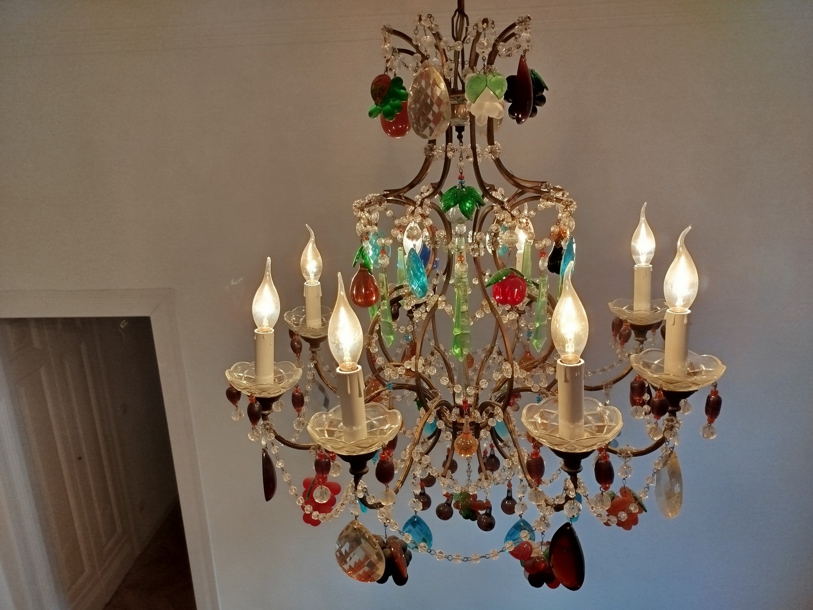 Venzianischer Kronleuchter 8-flammig Muranoglas Behang antik Antiker Murano Glas Kronleuchter Italienisches Florentiner Design Venezianischer