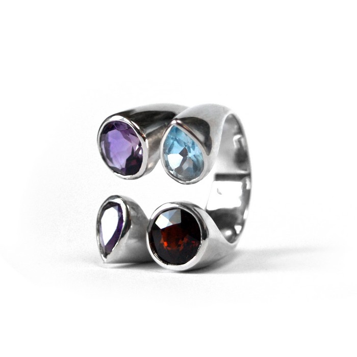 Ring 925 Silber Schmuck Aquamarin Amethyst Granat Edelsteine handgefertigt Ring 925 Silber Schmuck Aquamarin Amethyst Granat Steine handgefertigt