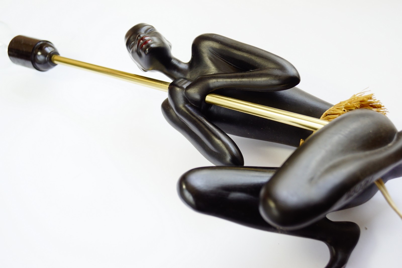 Gmundner Keramik Fink Tischlampe Afrikanerin Bastschirm Vintage