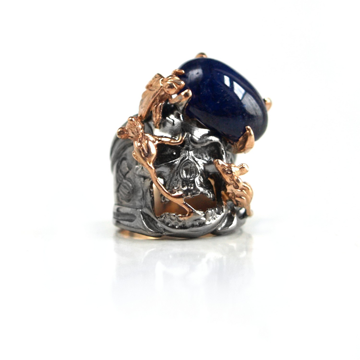 Totenkopf 925 Silber Ring blau Saphir handgefertigt Edelsteine & Mäuse Totenkopf 925 Silber Ring blau Saphir handgefertigt Edelsteine & Mäuse