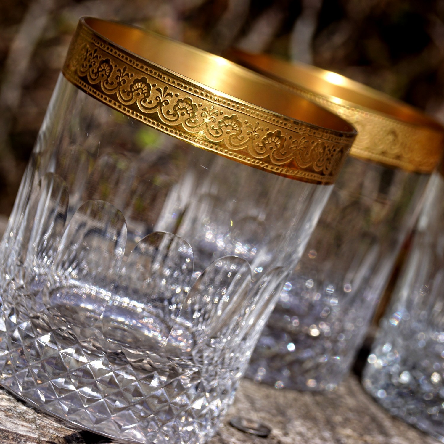 Bleikristall Gläser Goldrand Whiskybecher Waffelschliff Mindonborte