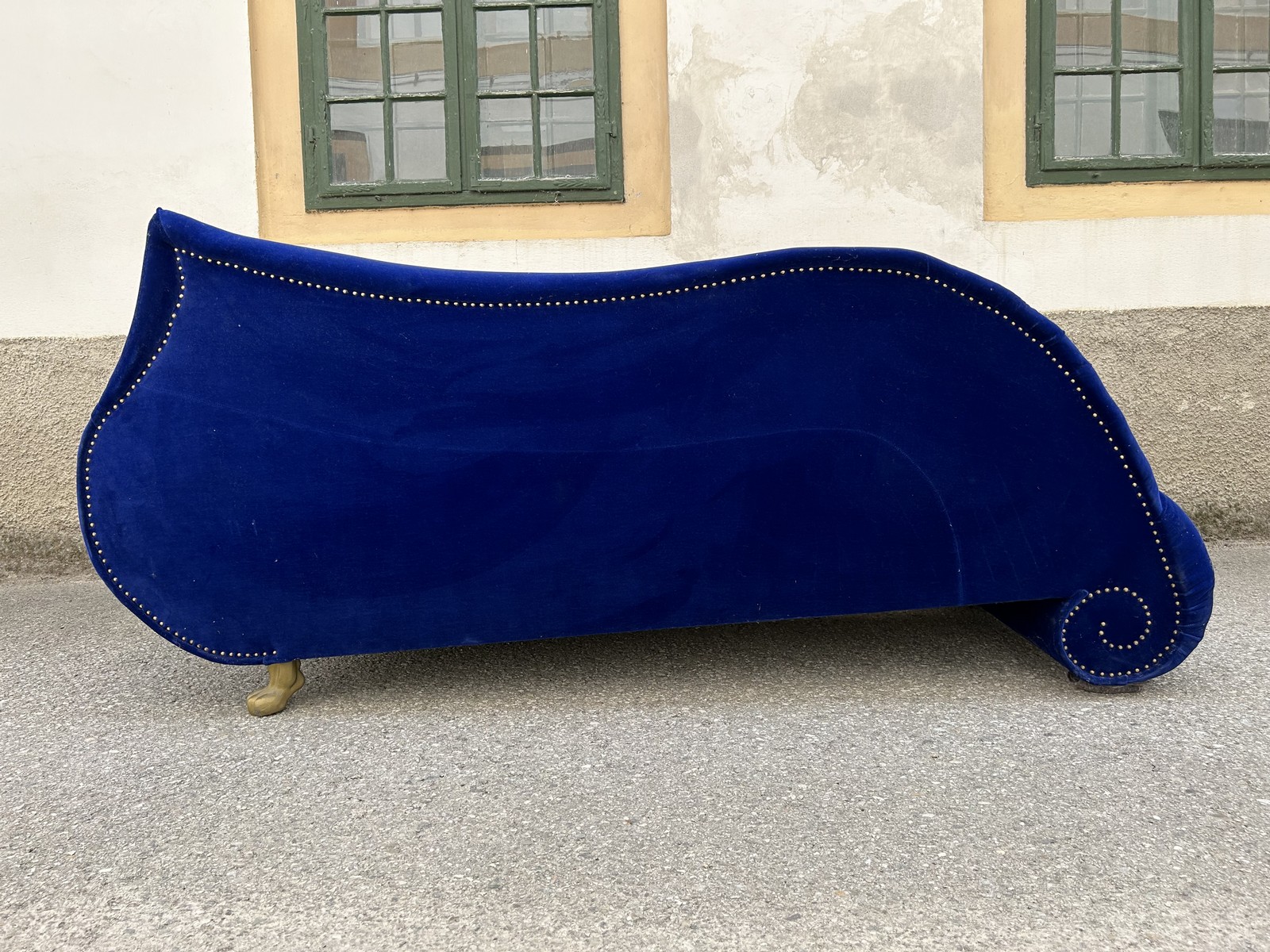 BRETZ Sofa Gaudi Recamiere X210re blau Velours neuwertig Tatzenbeine mattgold