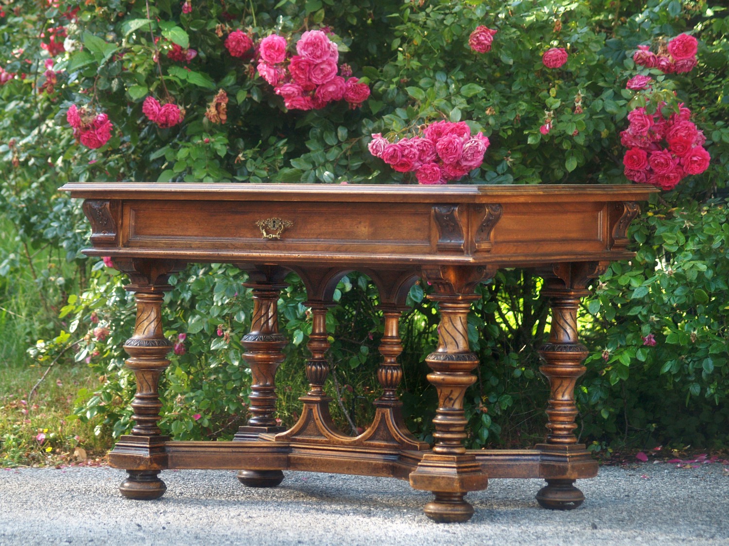 Antiker Tisch Vollholz Speisetisch Säulen Historismus Nuss Vintage Möbel