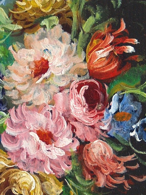 Ölbild Stilleben Blumen Malerei in goldenem Rahmen "Rosen & Tulpen"