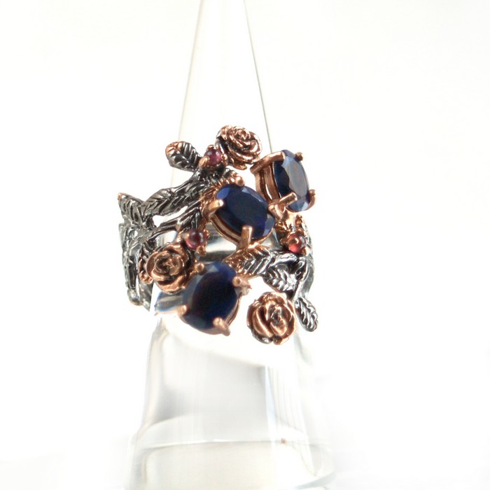 Ring 925 Silber Edelsteine Regenbogen Opal Rosen Schmuckdesign handgefertigt Ring 925 Silber Edelsteine Regenbogen Opal Rosen Schmuckdesign handgefertigt