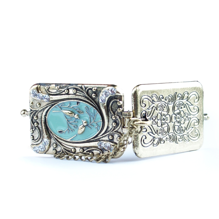 Anhänger Schmuck Modeschmuck zum Aufklappen türkis Vögel Medaillon Anhänger Vögel Medaillon Schmuck Kette