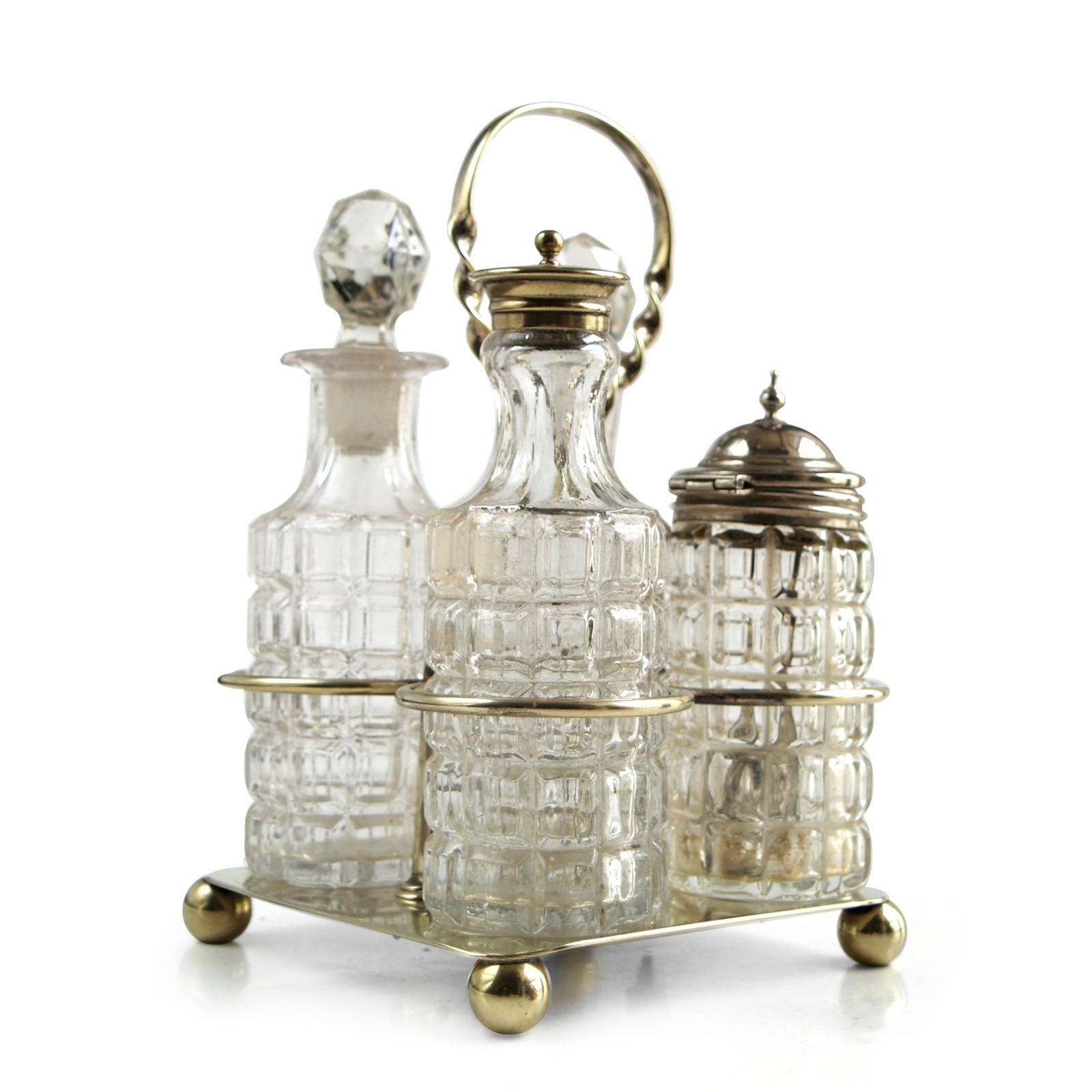 Menage Gewürzmenage antik Essig Öl Salz Senf versilbert Menage antik