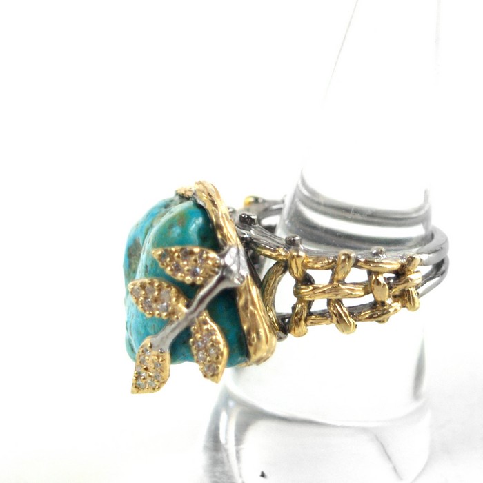 Ring 925 Silber 17,2 Edelstein Türkis Elfenwald Schmuck Türkis Ring 925 Silber Handarbeit