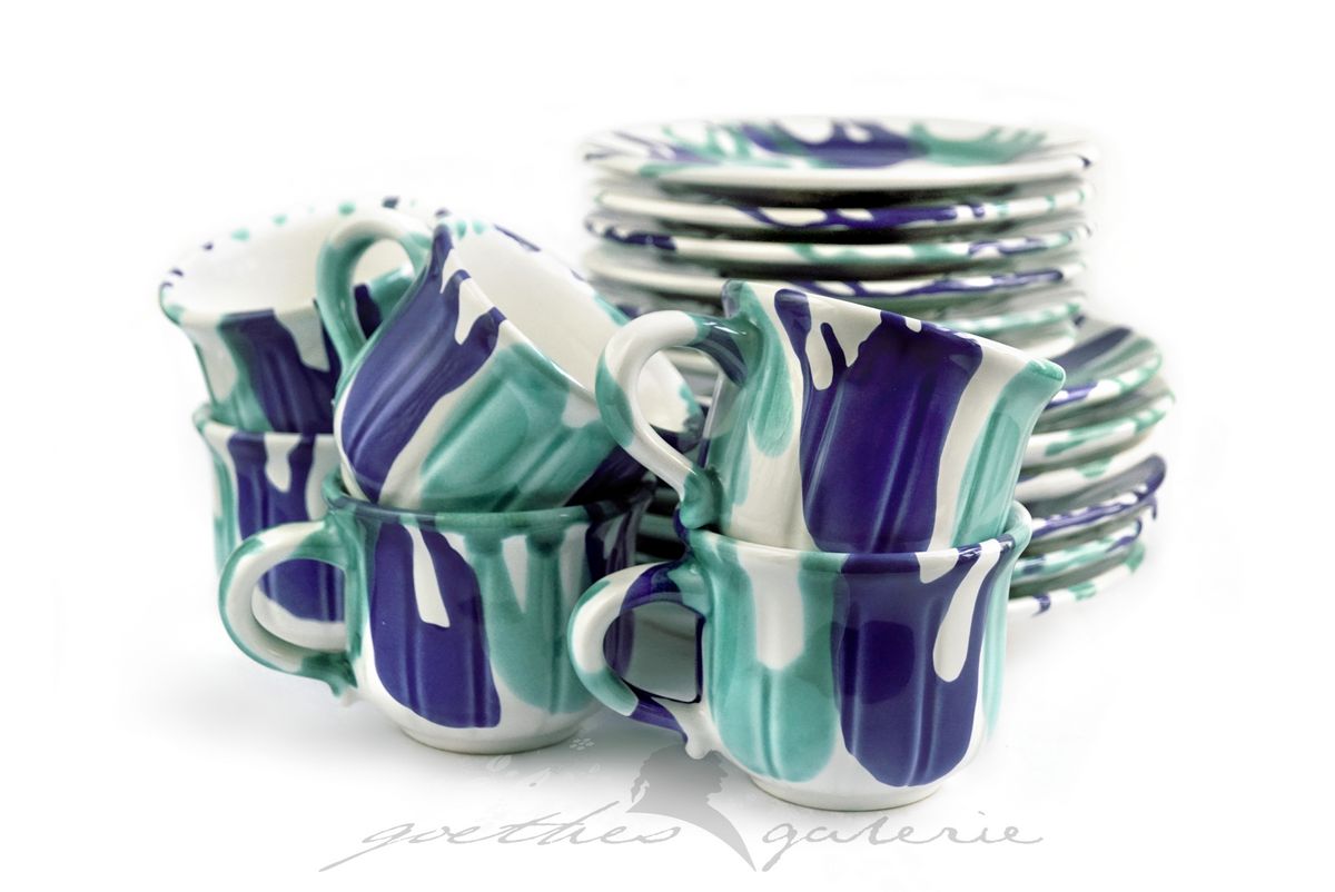 Gmundner Keramik Wasserfall Set Frühstück neuwertig ungebraucht Austria handgemacht