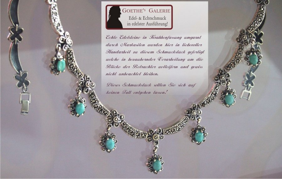 Collier Halskette 925 Silber Handarbeit Smaragd