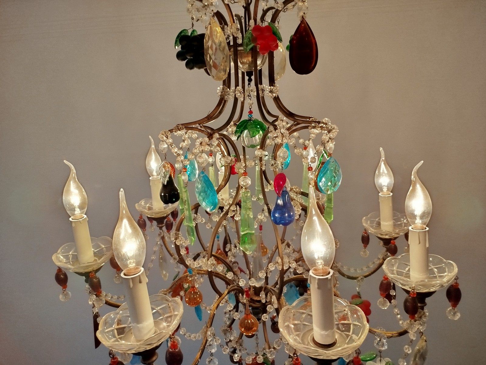 Venzianischer Kronleuchter 8-flammig Muranoglas Behang antik Venzianischer Kronleuchter 8-flammig Muranoglas Behang antik