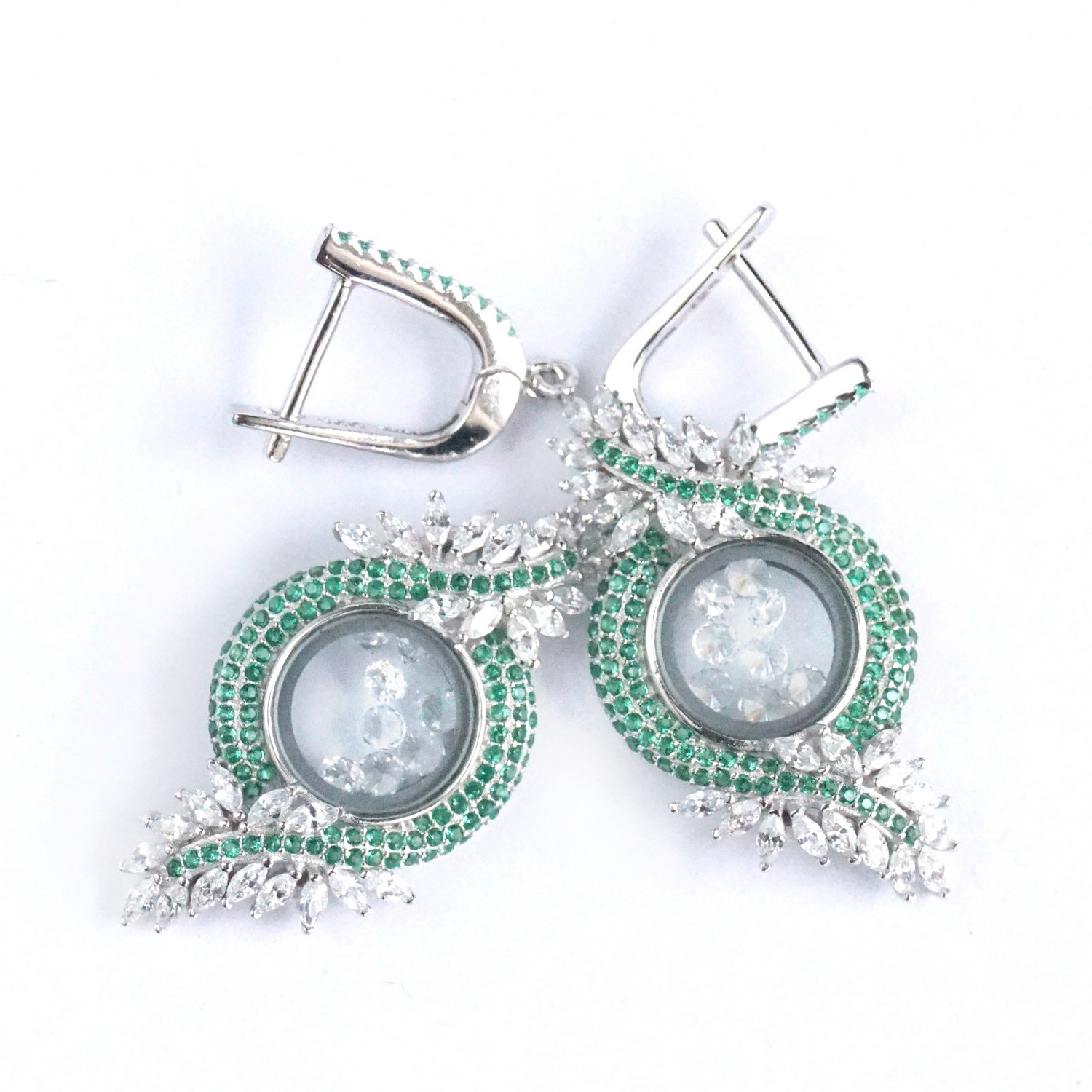 Ohrstecker Silber 925 grüne + weiße Zirkonia Steine
