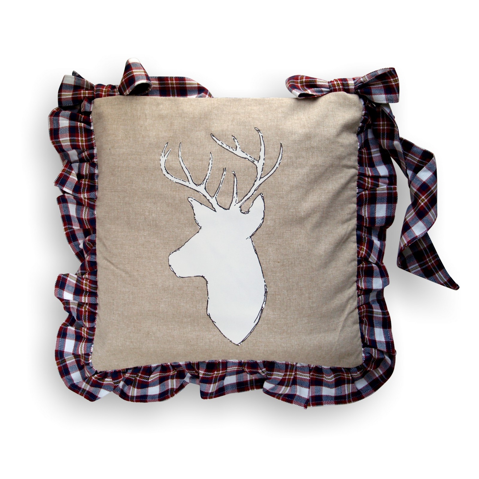 Hirsch Clayre & Eef Stuhlkissenhülle Schleife Landhaus Wendekissen Stuhlkissenhülle Landhausstil Hirsch Leinen kariert rot