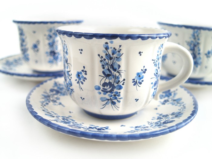blaue Blumen Sonderdekor Gmundner Kaffee Set Teller Tassen neu