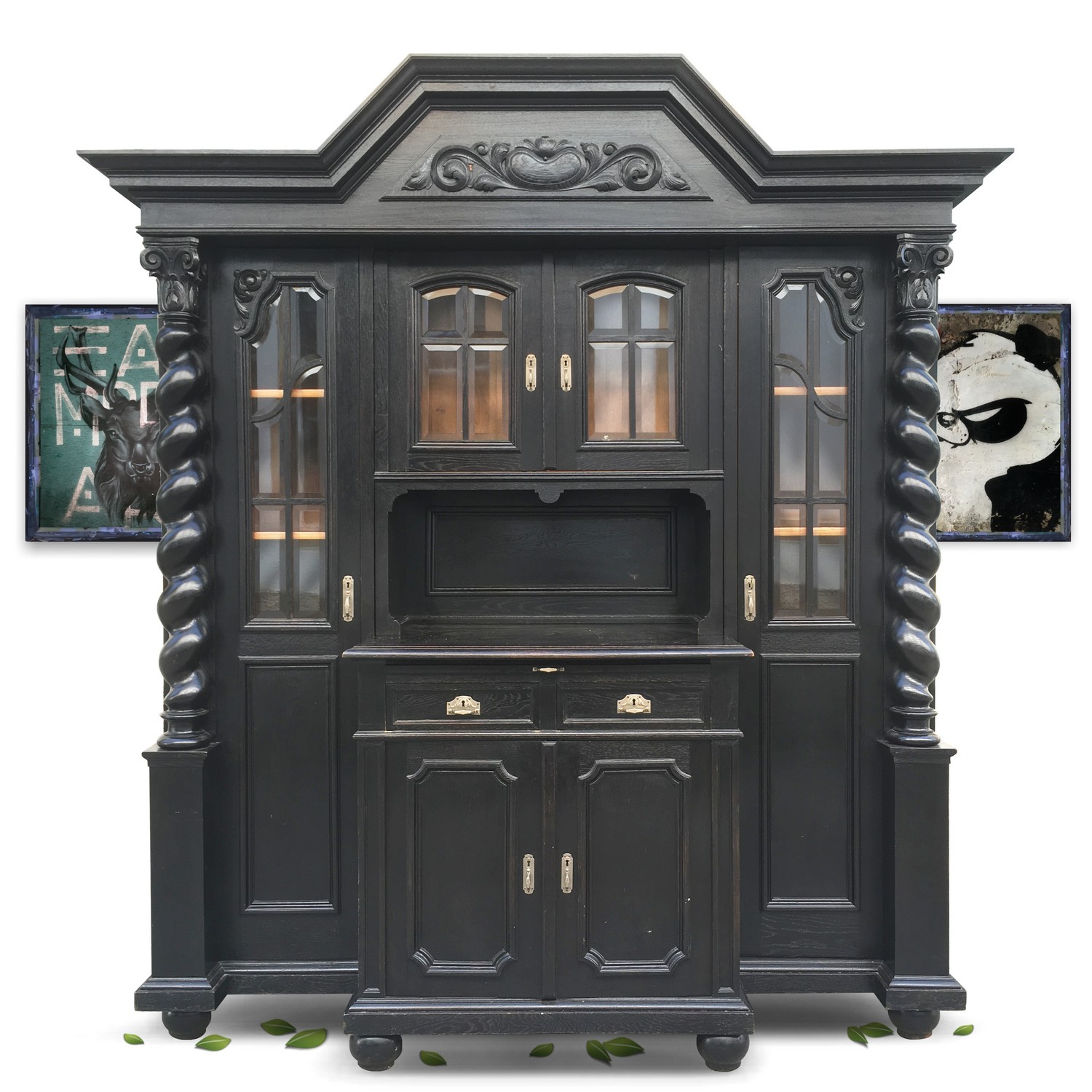 Barock Schrank antik Danziger Bücherschrank große Antiquität Schrank antik Danziger Barock großer Bücherschrank schwarz groß Vitrine