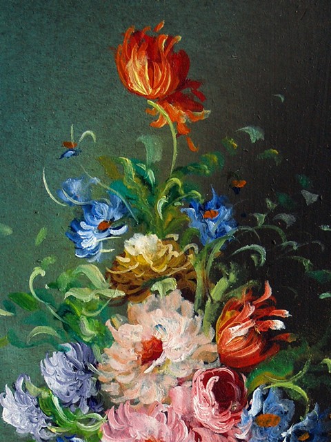 Ölbild Stilleben Blumen Malerei in goldenem Rahmen "Rosen & Tulpen"