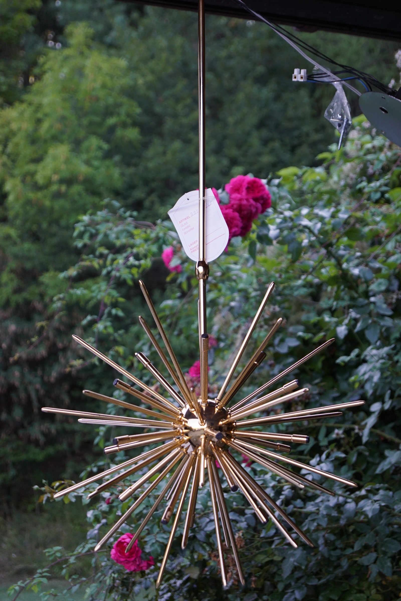 Messing Hängelampe Kronleuchter Starburst Design Spaceage Landhausstil vergoldet