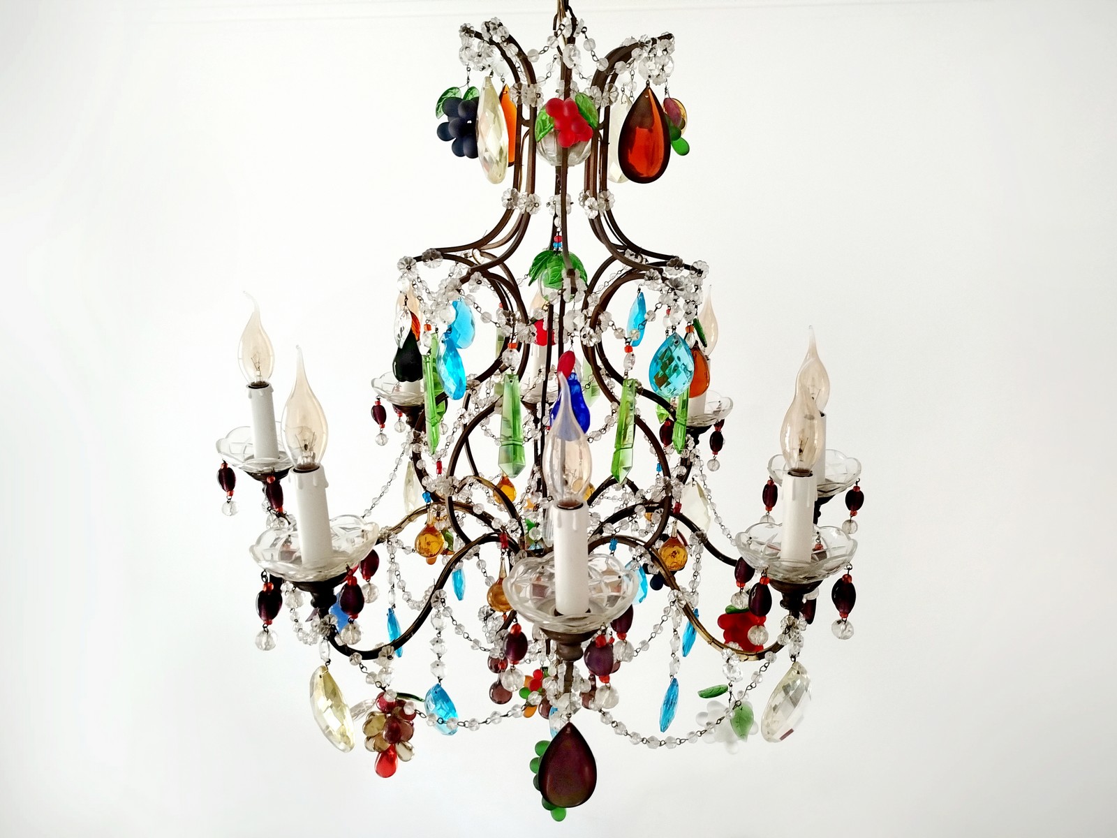 Venzianischer Kronleuchter 8-flammig Muranoglas Behang antik Antiker Murano Glas Kronleuchter Italienisches Florentiner Design Venezianischer