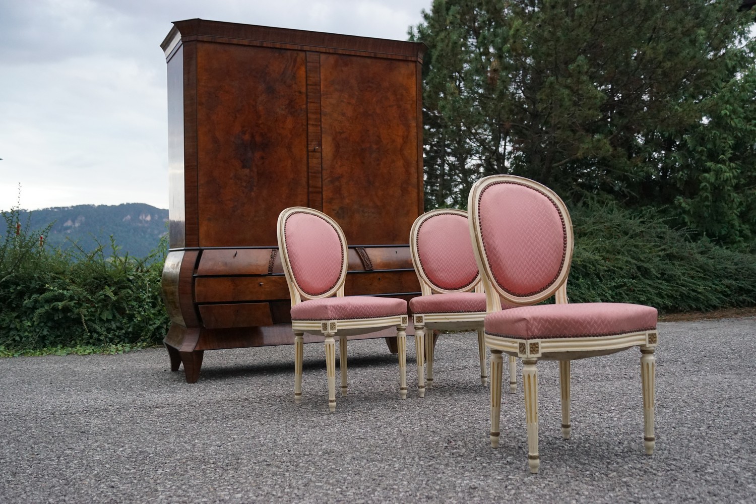 Sessel Louis XVI antike Massivholz Stilmöbel weiß rosa