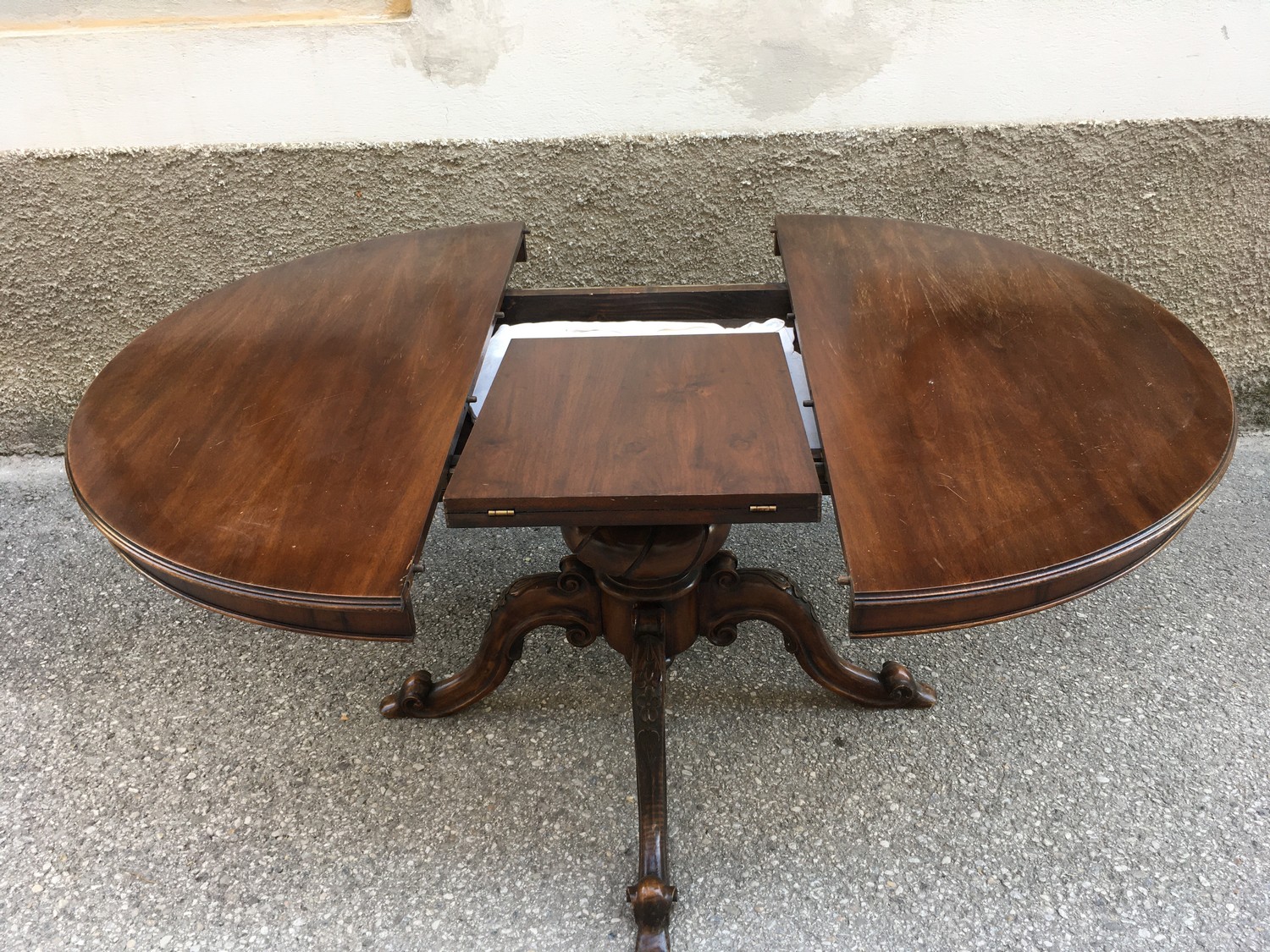 Tisch Esstisch Salontisch rund ausziehbar Einlegeplatte antik Säulenfuß