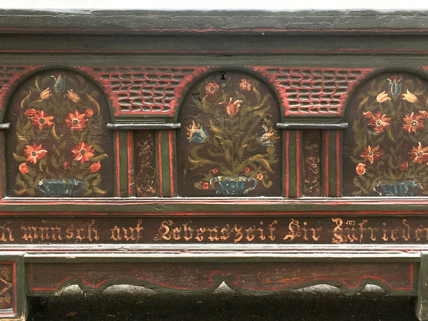 Bauerntruhe handbemalt Truhe provinziell antik 19. Jhdt. gross Weichholz massiv