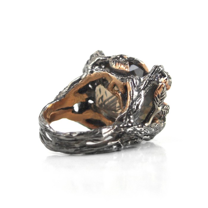 Rauchquarz Ring 925 Silber Handarbeit