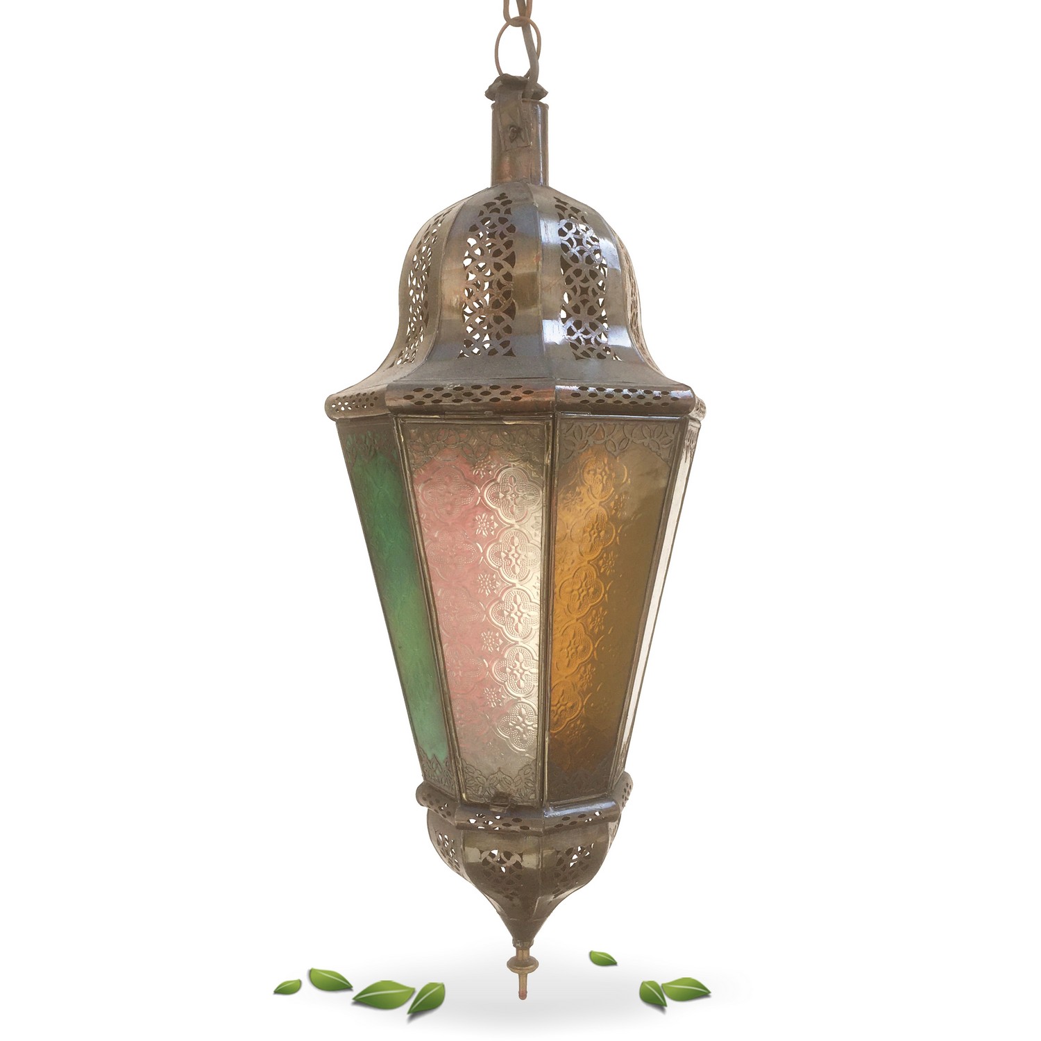 Lampe Bleiglas Laterne Kupfer Luster "Orient Chic" Pendellampe Leuchter Luster Orient Gläser Kupfer Laterne Tiffany Marokko