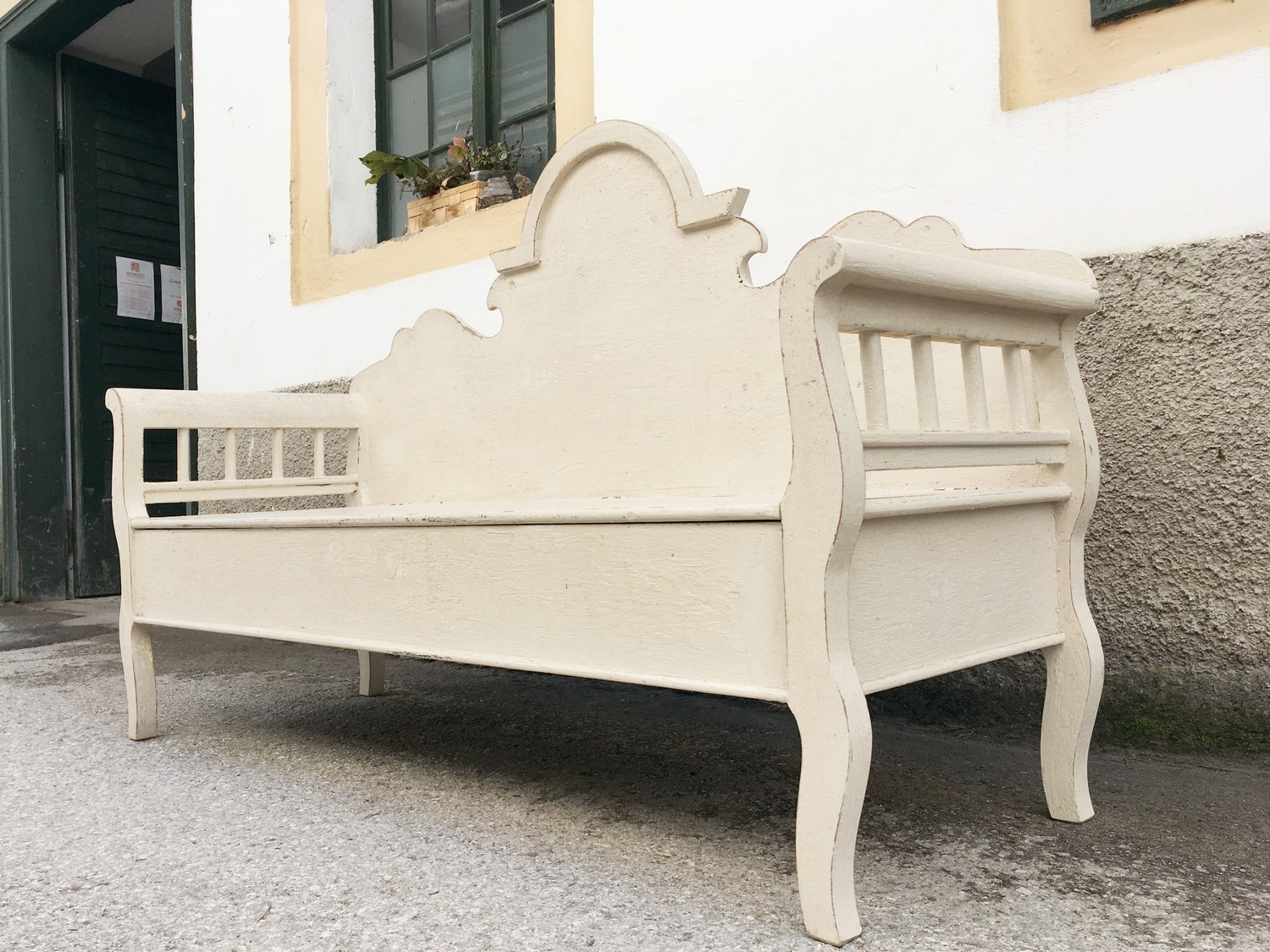 Truhenbank Sitzbank Impressionen Shabby Chic cremefarben Mango massiv