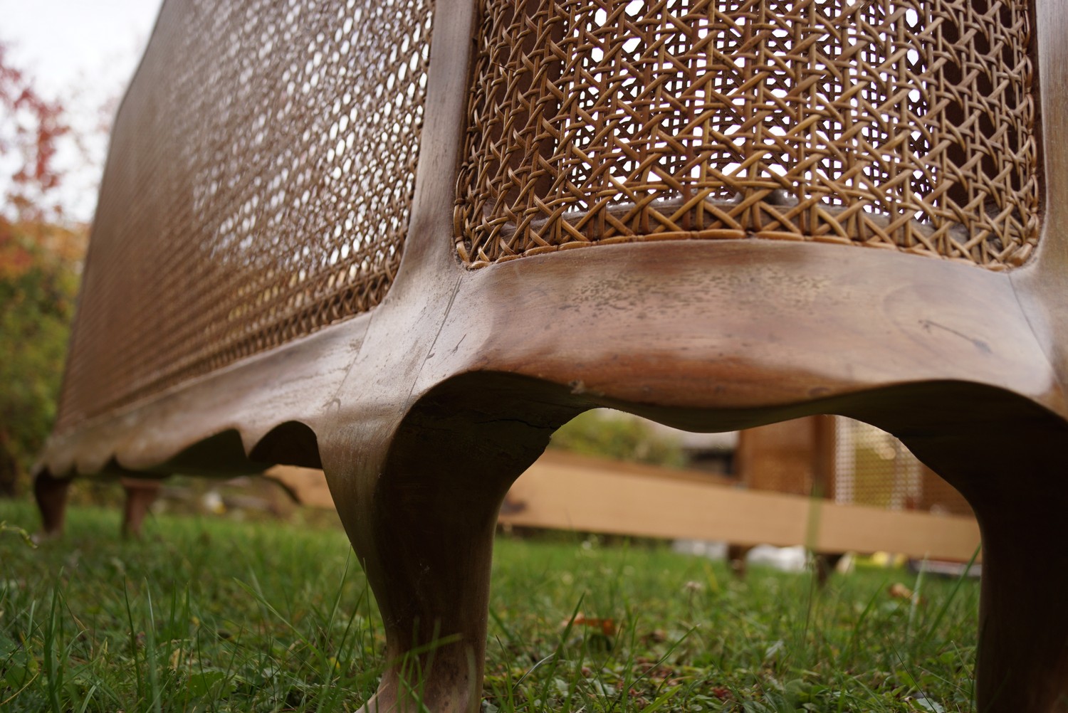 Doppelbett Chippendale antik Barockstil Vollholz Nuss Buche Möbel Wiener Geflecht Antiquität