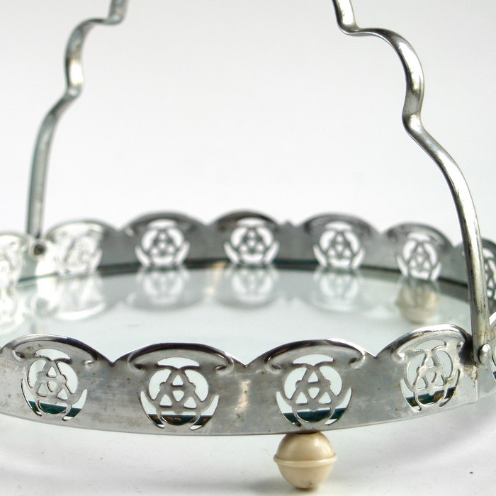 Serviertablett Vintage silber Glas Tortenplatte