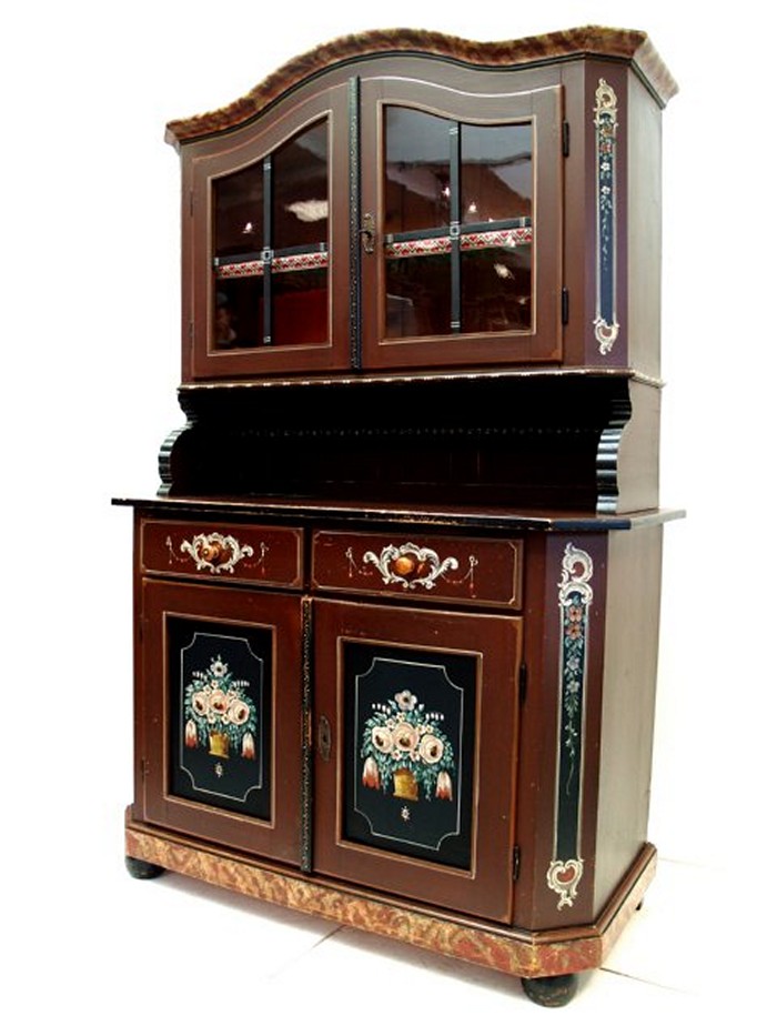Buffet antik bemalt Küchenschrank Vitrine Bauernstube Möbel Holz