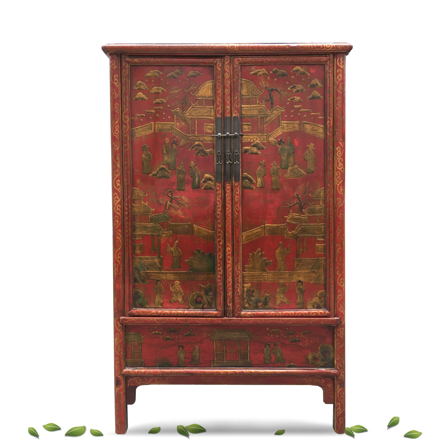 Hochzeitsschrank China rot gold mit Geheimfach Vintage Hochzeitsschrank China