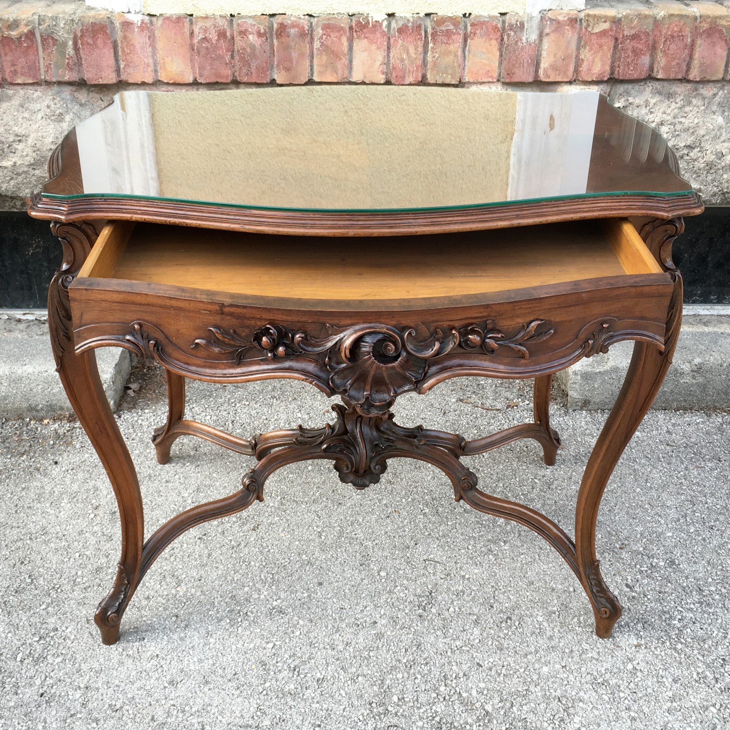 Tisch antik Salontisch Glasplatte Wiener Barock Pfeiferlbarock original