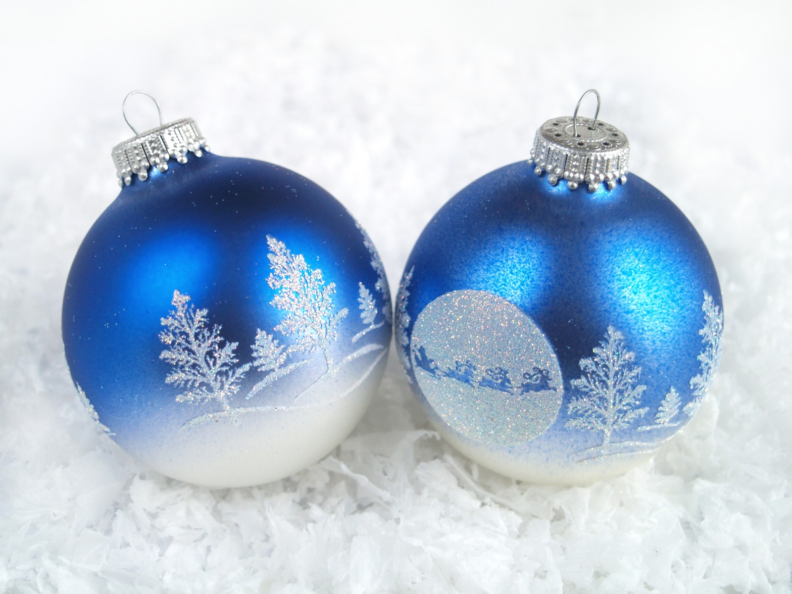 Christbaumkugel Glas mundgeblasen Kugel blau Winterlandschaft Lauscha Glaskugel