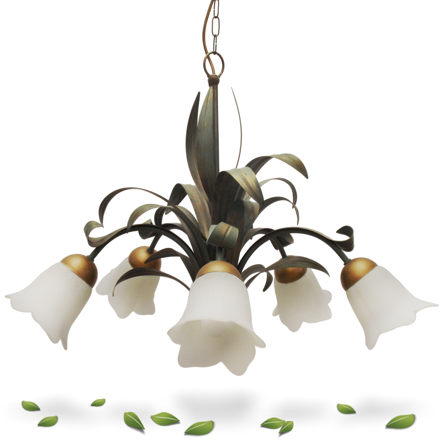 Luster grün mit langen Blättern Florentinerstil Metall Hängelampe Kronleuchter Blätter gold grün Florentiner ShabbyChic Luster Glas gebraucht kaufen