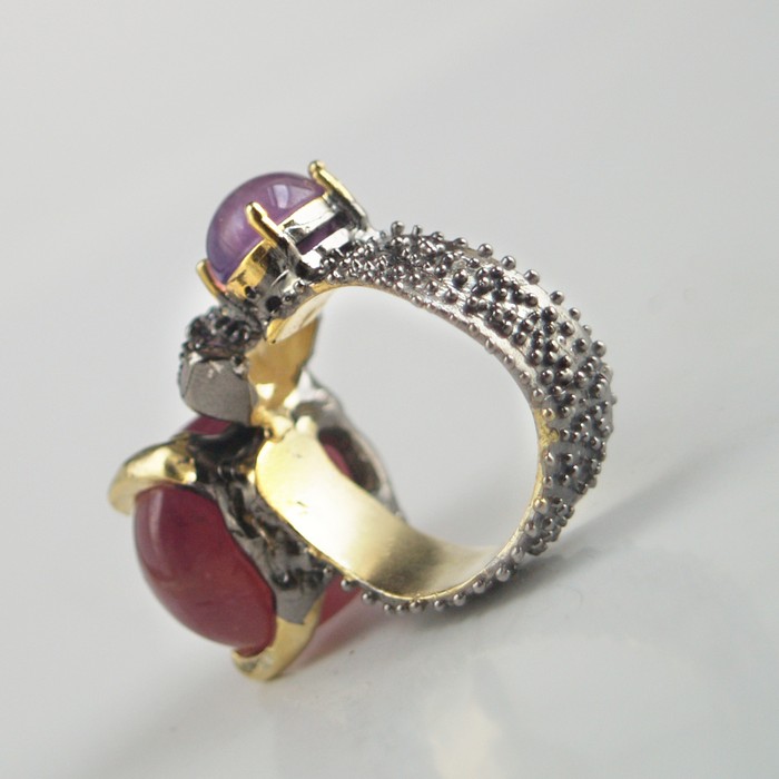 Ring 925 Silber Edelsteine Amethyst Rubin Totenkopf Edelstein handgefertigt