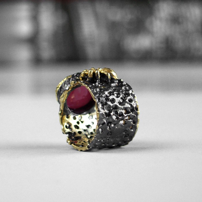 Ring 925 Silber Handarbeit Rubin Edelstein "Spinne" handgefertigt