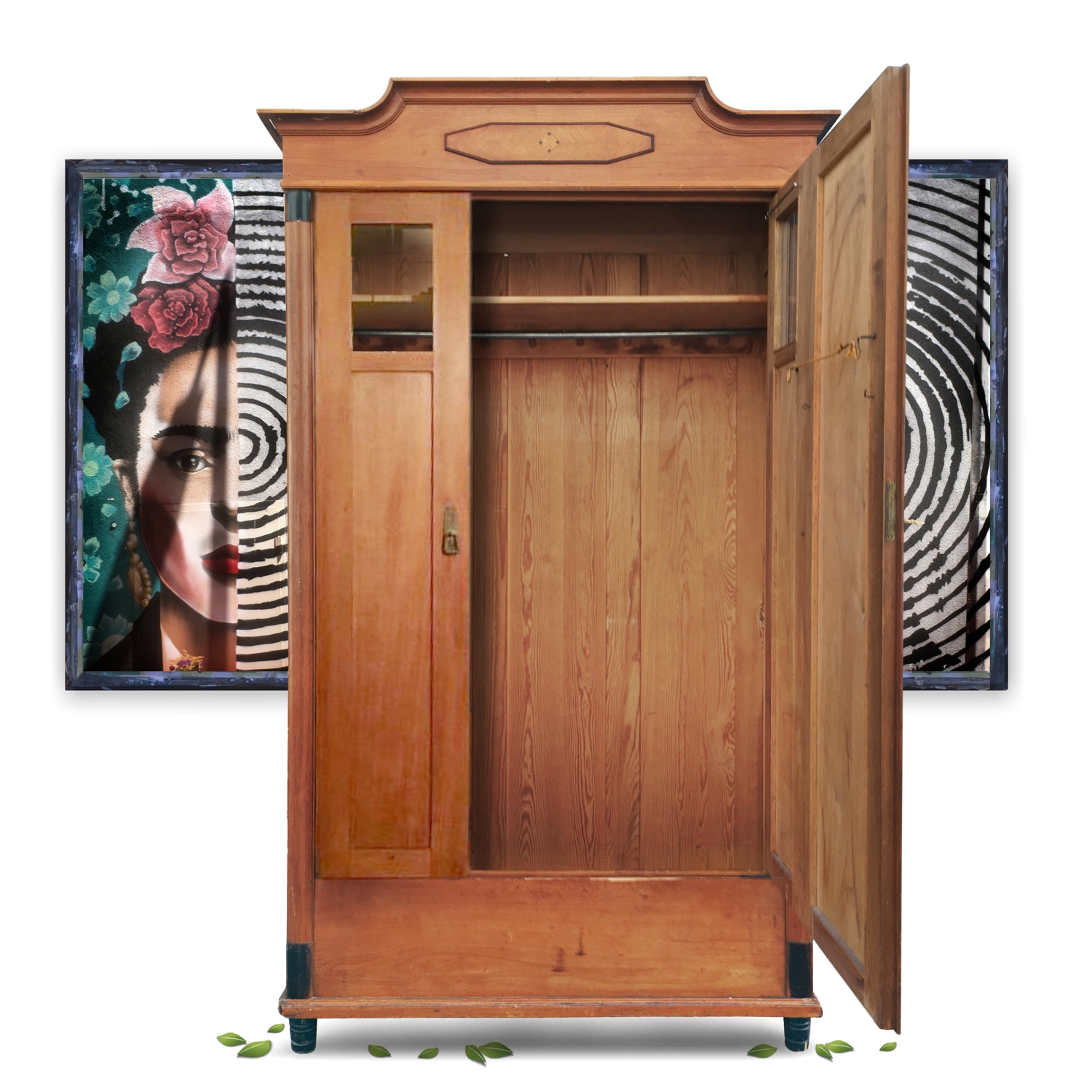 Dielenschrank Jugendstil Glasfelder Kleiderhaken Garderobenschrank Dielenschrank antik Jugendstil Empire Garderobenschrank antik