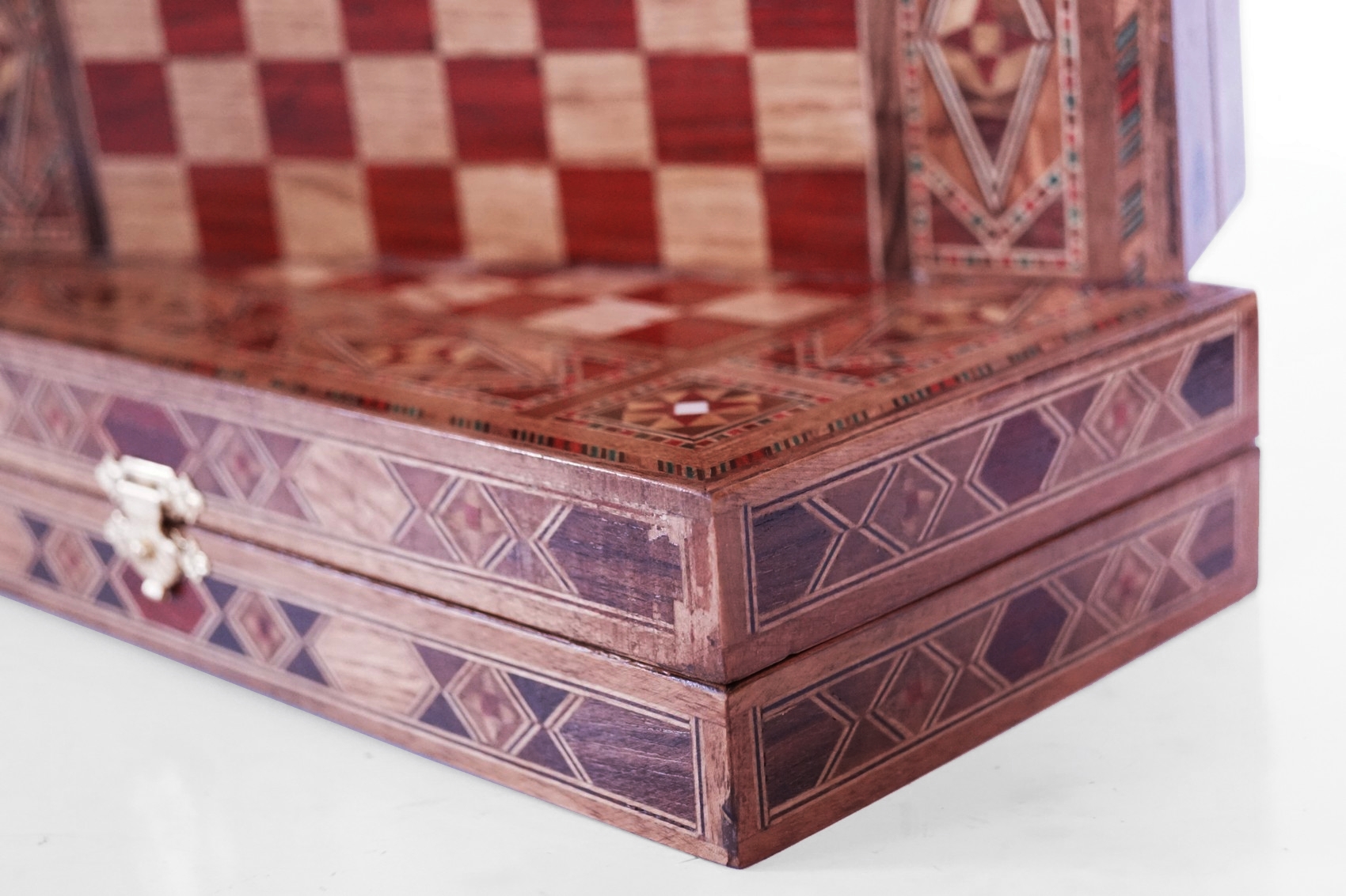 Reiseschachbrett Vollholz Intarsien klappbar neuwertig Geschenk vegan