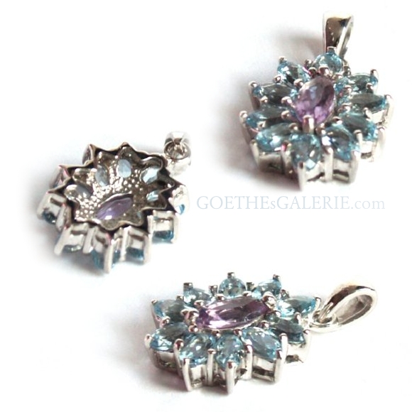 ANHÄNGER 925 Silber Edelstein Schmuck Handarbeit Blautopas handgefertigt