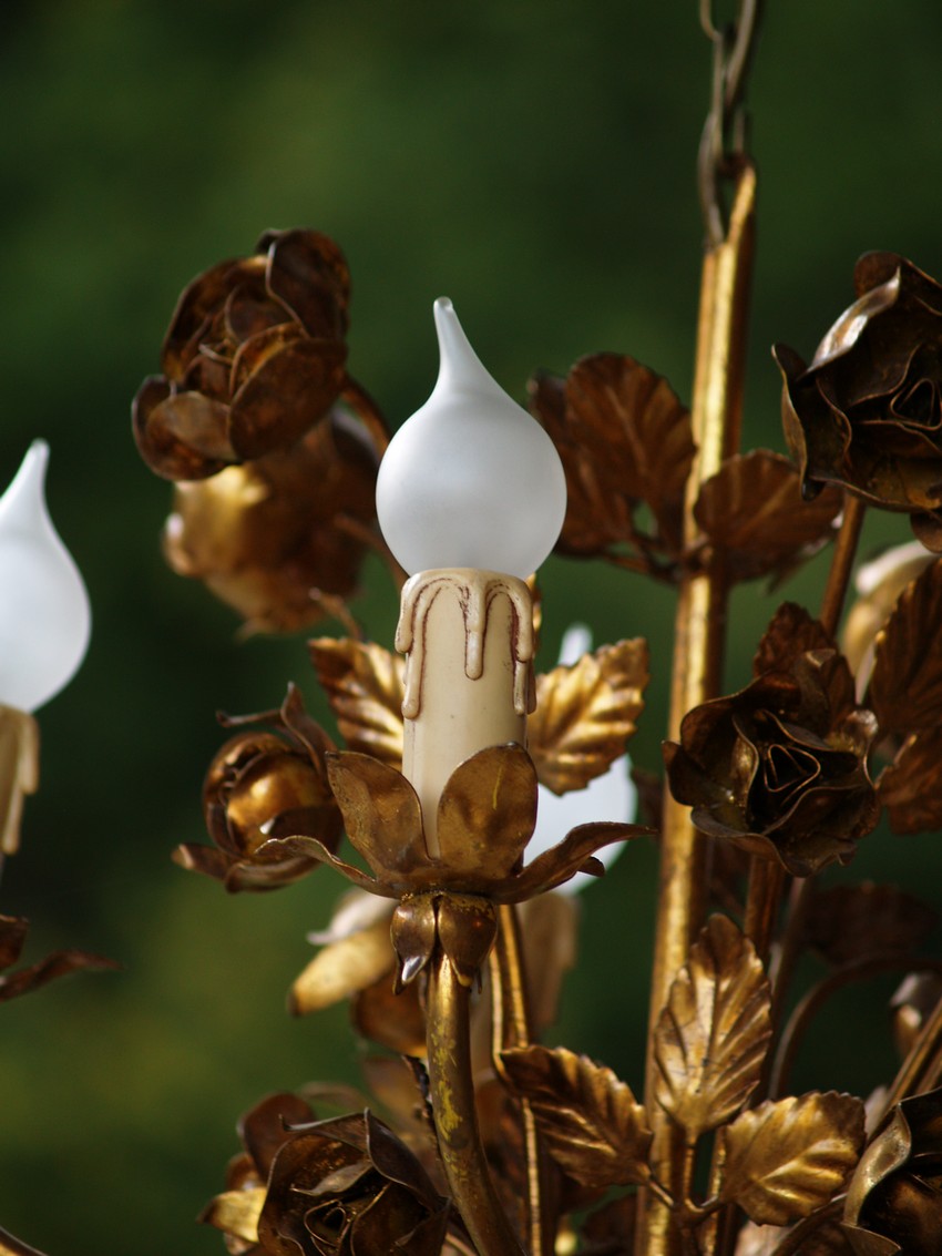 Hängelampe goldfarben Kronleuchter Rosen Luster vergoldet Art Nouveau antik