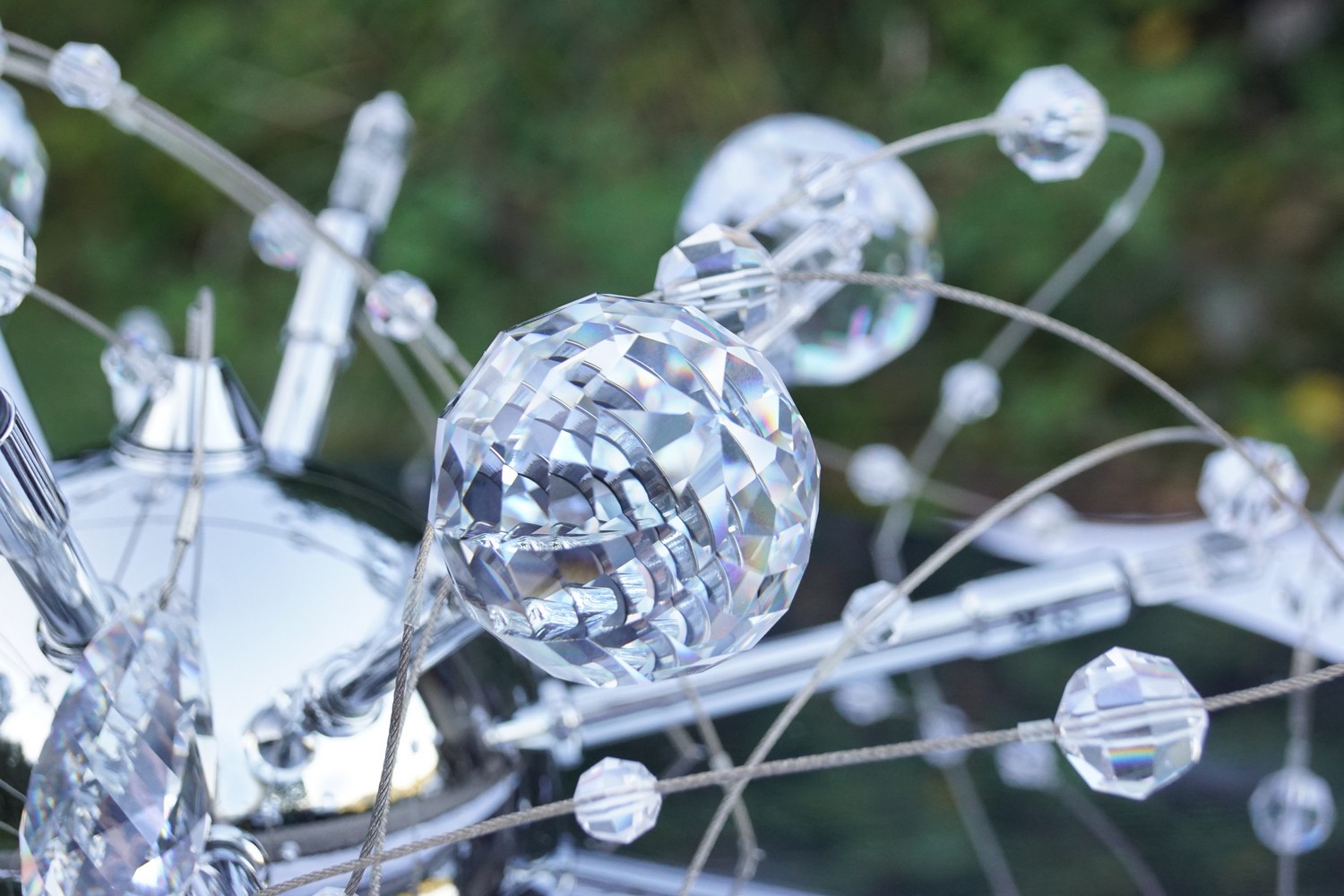 Luster Orion Wien Hängelampe funklender Bleikristall Leuchter Chrom "Uranus" Spaceage Sputnik chrom Lamp Design