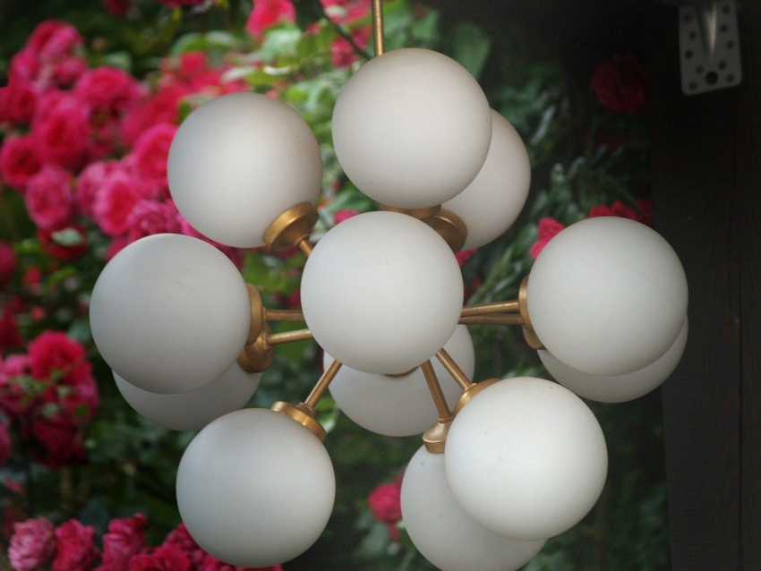 antike Lampe Glaskugeln Messing Bubbles Midcentury Retro 60er-Jahre 70er 50er Shabby Chic Design Sputnik