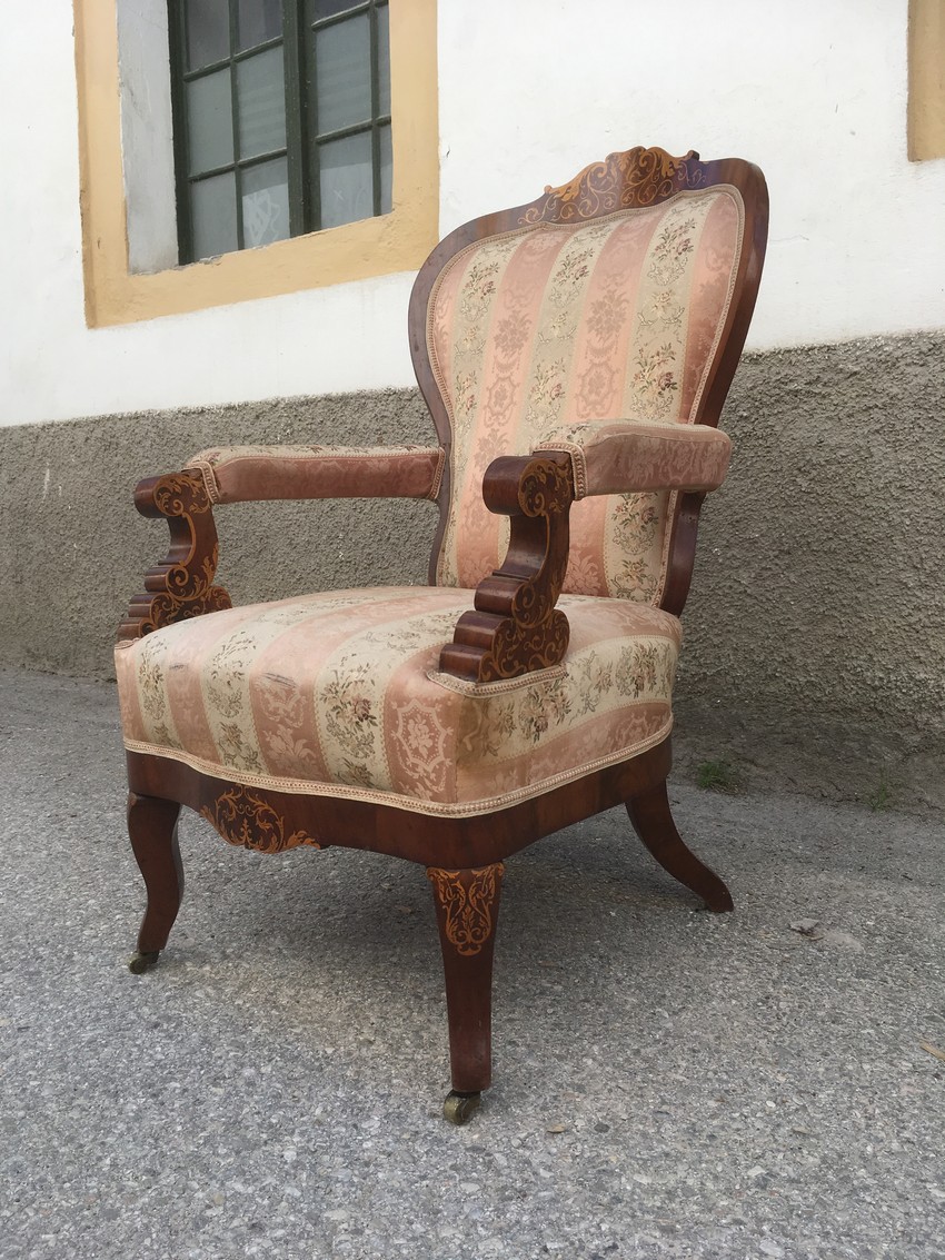 Louis Philippe Armlehnstuhl antik Sessel Biedermeier Intarsien