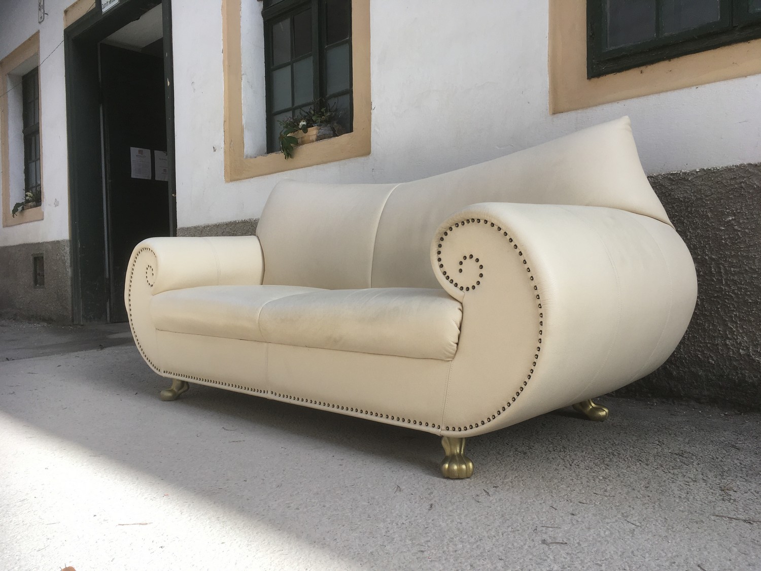 Bretz Sofa creme beige Leder gebraucht Gaudi Ledersofa Barock Löwentatzen gold